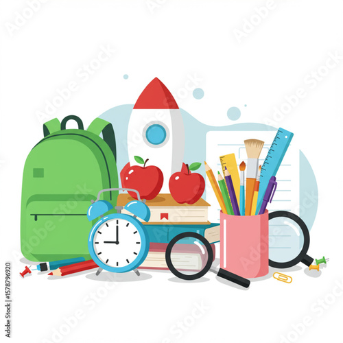 Back to School Education Supplies Still Life Illustration
