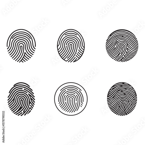 Black and white circles form an abstract vector fingerprint pattern, symbolizing unique identity and security