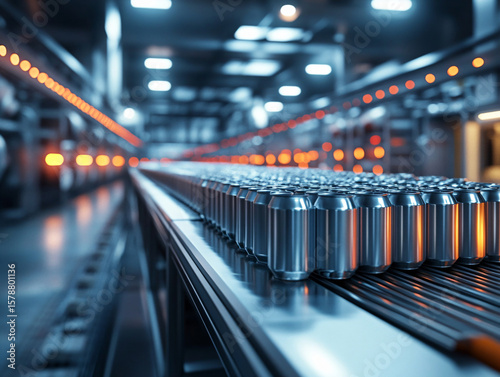 Automated machine for production of drink cans. abstract industrial background. 