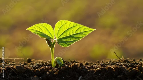 Young sprout emerging from soil