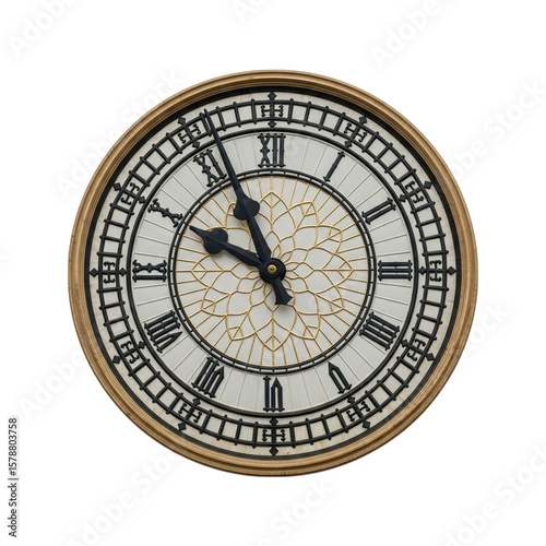 Classic big ben clock face roman numerals isolated on transparent background