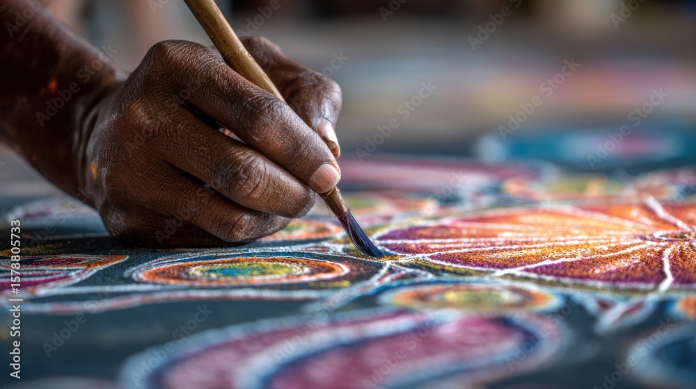 Obraz premium Artistic expression hand painting colorful designs studio space creative process close-up view cultural significance