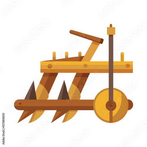 Ancient Wooden Chariot: A meticulously illustrated, stylized depiction of an antique wooden chariot, showcasing the craftsmanship and design of a bygone era. It is a unique and elegant illustration.