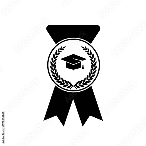 A graduation cap award ribbon isolated on white background