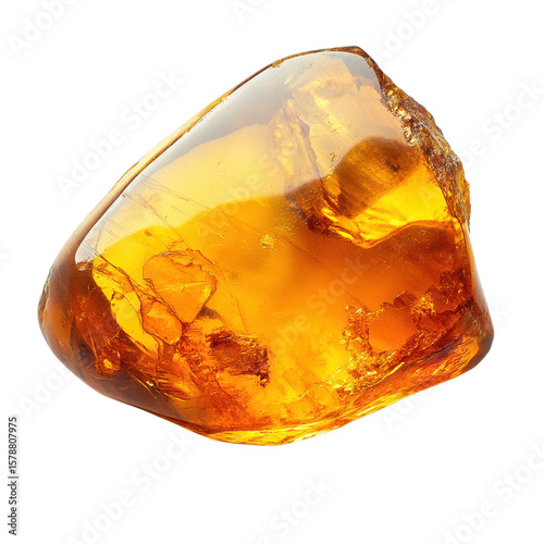 Amber stone close up view on transparent Background