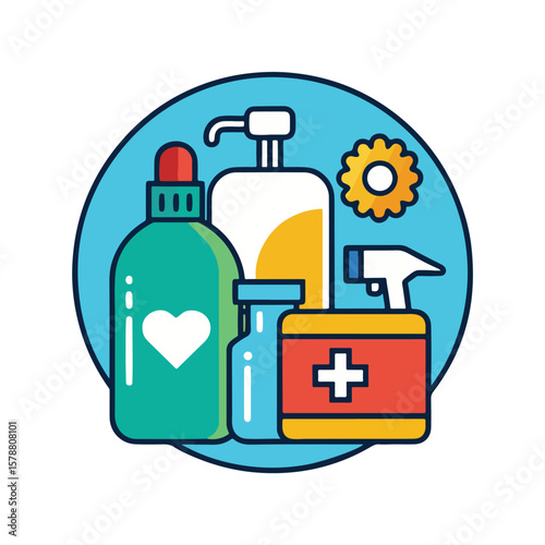 Hygiene Essentials: A visually appealing illustration featuring a collection of hygiene products, symbolizing cleanliness and well-being.