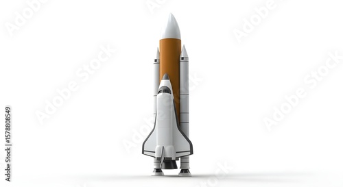 3D Model rocket spaceship on white background.