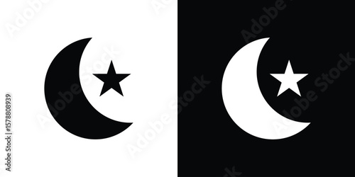 Moon and star icon simple illustration in flat design