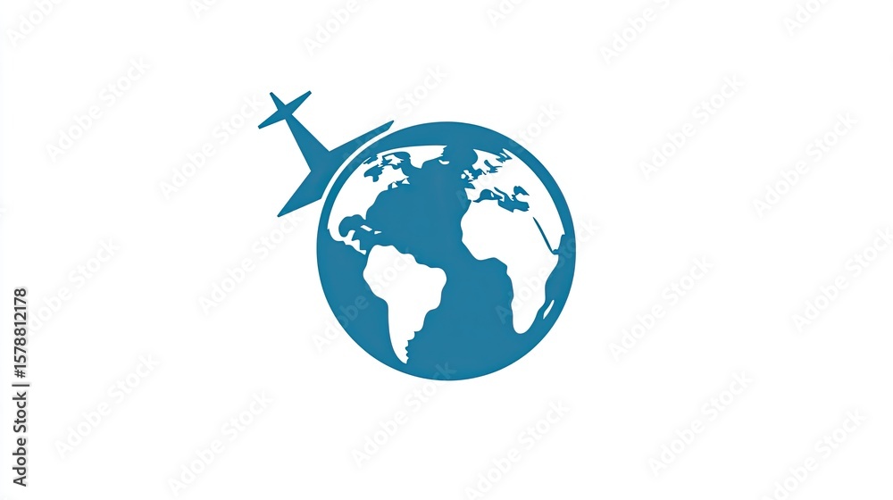 Fototapeta premium A globe with an airplane icon is shown in isolation.