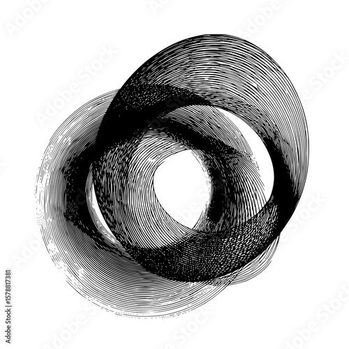 Overlapping circular line patterns create a complex and textured abstract design with a dynamic visual effect