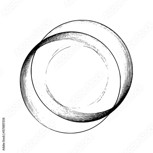 Overlapping sketched circles creating an abstract design with textured lines and simple composition style