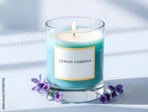 Scented Candle: Teal Glass Jar with Lemon Verbena Fragrance