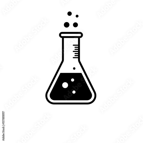 A black and white beaker with bubbles isolated on white background