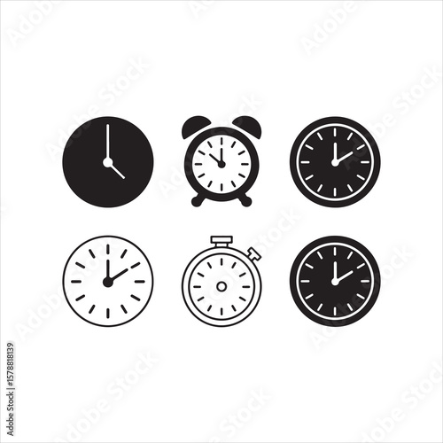 Minimal Clock Icon Set – Alarm, Stopwatch, Time Symbols Collection