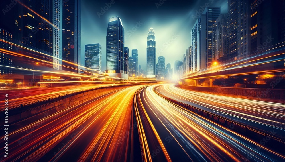 Fototapeta premium Road speed motion light effect background in night city