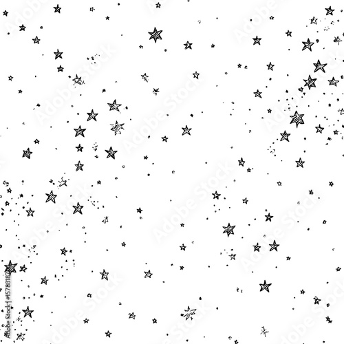 Hand drawn star pattern with scattered star shapes and dots on a white background for festive designs