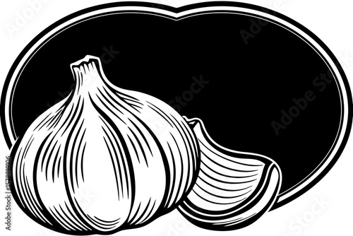Illustration of garlic bulbs on a black background