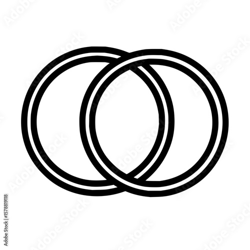 Two overlapping black outlined circles creating an interlocking design on a white background simple graphic