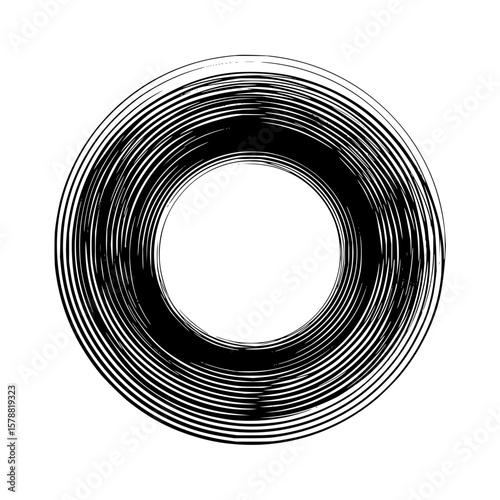 Abstract circular design with concentric black lines forming a ring shape on white background