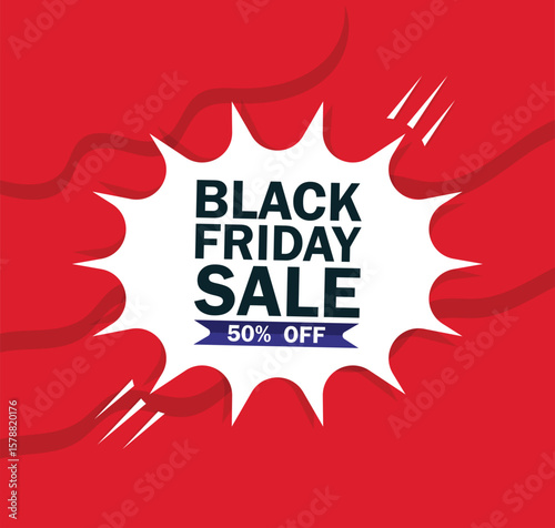 Black Friday Sale Graphic – 50% Off Red Background Shopping Promotion