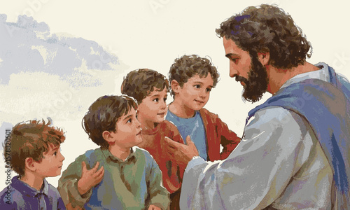  Jesus teaching children isolated watercolor vector illustration svg