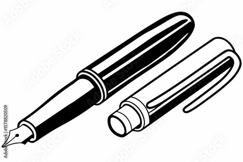 A fountain pen with cap is isolated on white background