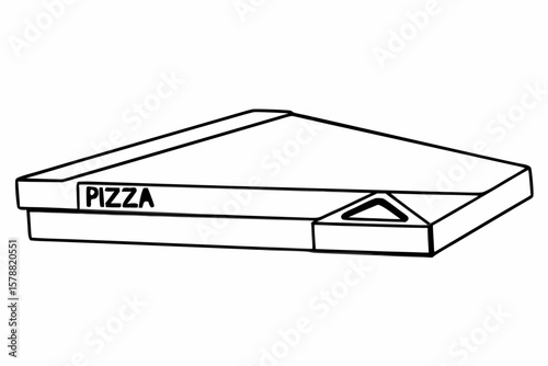 A closed pizza box with the word pizza on it isolated on white background