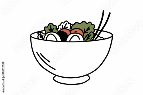 A bowl of fresh salad is ready to be eaten isolated on white background