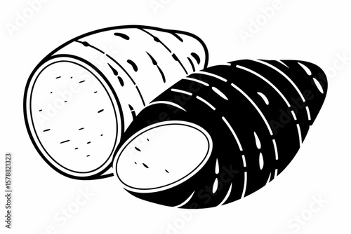 Black and white vector illustration of taro root