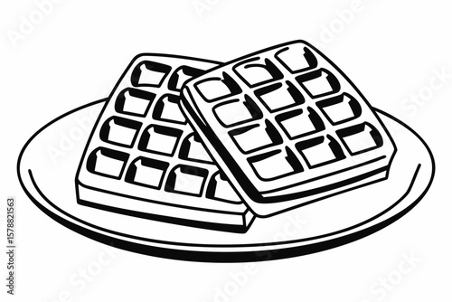 Two waffles on a plate isolated on white background