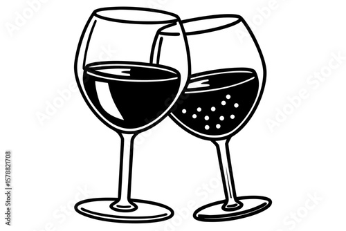Two wine glasses are clinking together in a celebratory toast