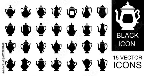 Vector illustration of tea kettle silhouettes