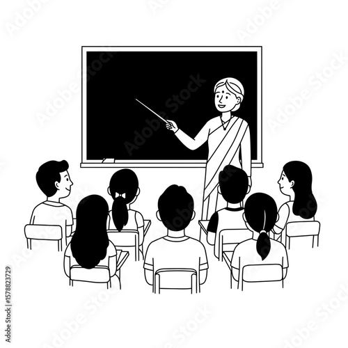 A teacher is teaching students in a classroom setting