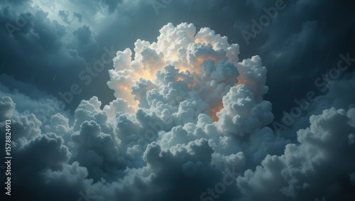 Dramatic Cloud Formation with Glowing Light Amidst Darkening Sky at Night