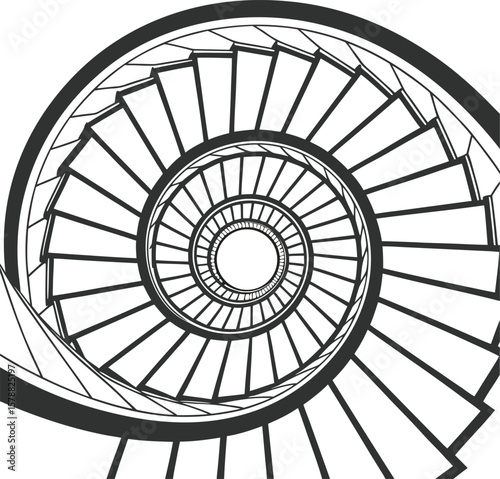 Abstract spiral staircase architecture with turbine-like metal steps creating a unique interior design