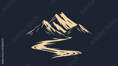 A vector logo shows a mountain range with a river flowing through it.