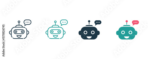 Chatbot icon vector with robot head and speech bubble outline

