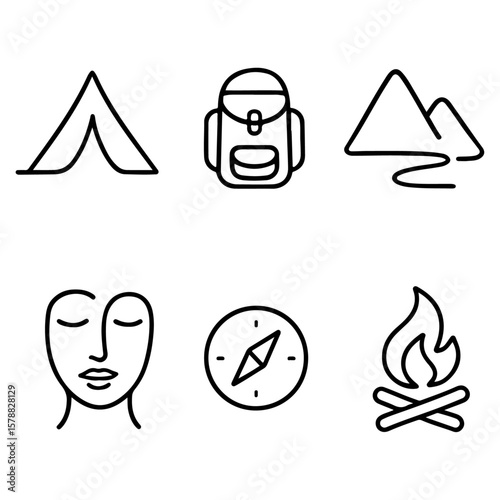 Vector illustration of a camping icons set for travel and tourism design