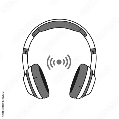 Headphones emitting sound waves, illustrating audio transmission and music listening.