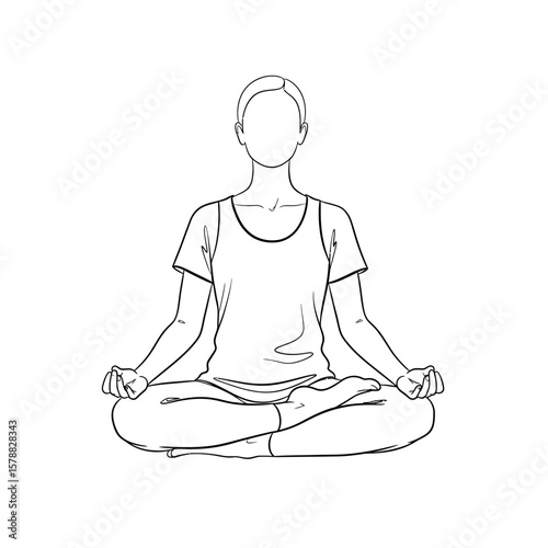 Illustration of a person in a meditative pose, sitting cross-legged, arms open.