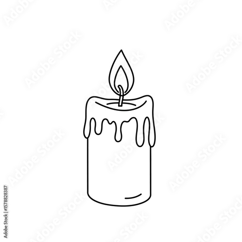 Burning candle vector illustration with glowing flame and wax detail on isolated background