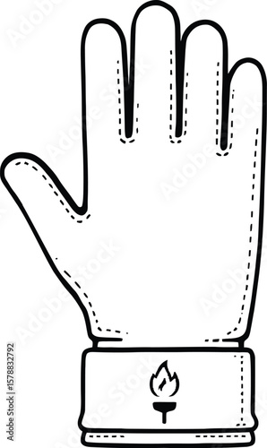 Minimalist Glove Silhouette Featuring Torch Emblem and Visible Stitching Details — Celebrating Craftsmanship, Protection, and Symbolic Utility in Elegant Graphic Form