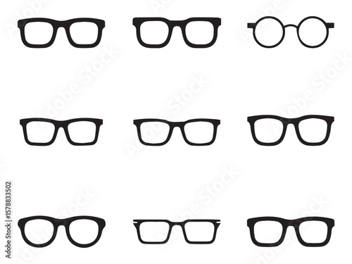 Eyeglasses Icons Set Black Vector Silhouettes of Stylish Spectacles