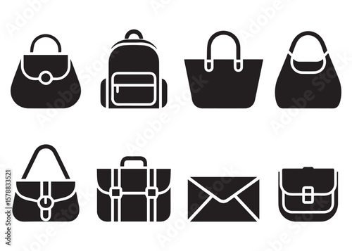 Bag and Purse Icons Set Minimal Black Fashion Vector Collection