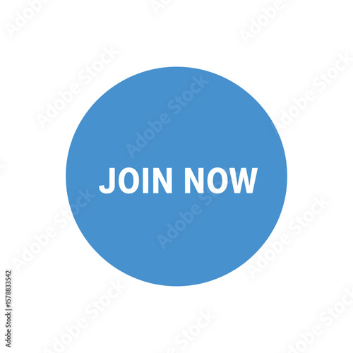 A blue circle with the words join now isolated on white background, inviting users to sign up or subscribe