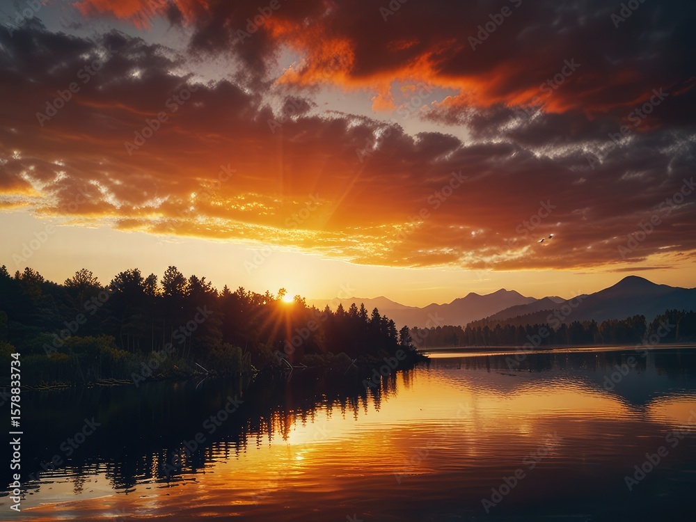 Obraz premium sunset over the lake