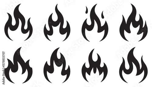 Tribal Flame Icons Set Black Fire Silhouette Vector Tattoo Style Pack