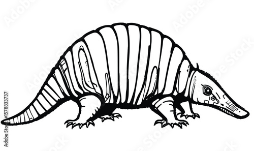 Detailed Armadillo Vector Illustration in Bold Black Line Art