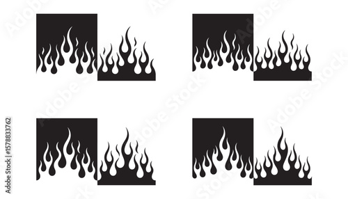 Flame Border Icons Black Fire Edge Pattern Vector for Print, Decal, or Design