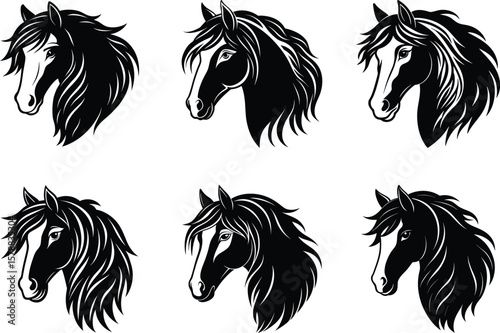 Vanner horse vector pack - 6 dramatic mane & feathering outlines, EPS JPEG PNG
